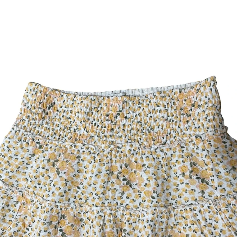 American Eagle Outfitters Floral Smocked Tiered Mini Skirt Yellow White XS‎